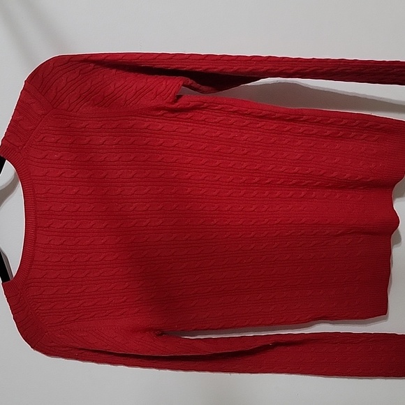 New Express 100% Cashmere Cable Knit Sweater Ribbed Hem Trim Hot Red - Picture 3 of 8